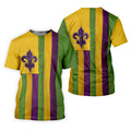 Purple Green Gold Vertical Stripes Fleur De Lis Flower Mardi Gras Golf Shirt, Polo Shirts For Men, Golf Shirts For Men