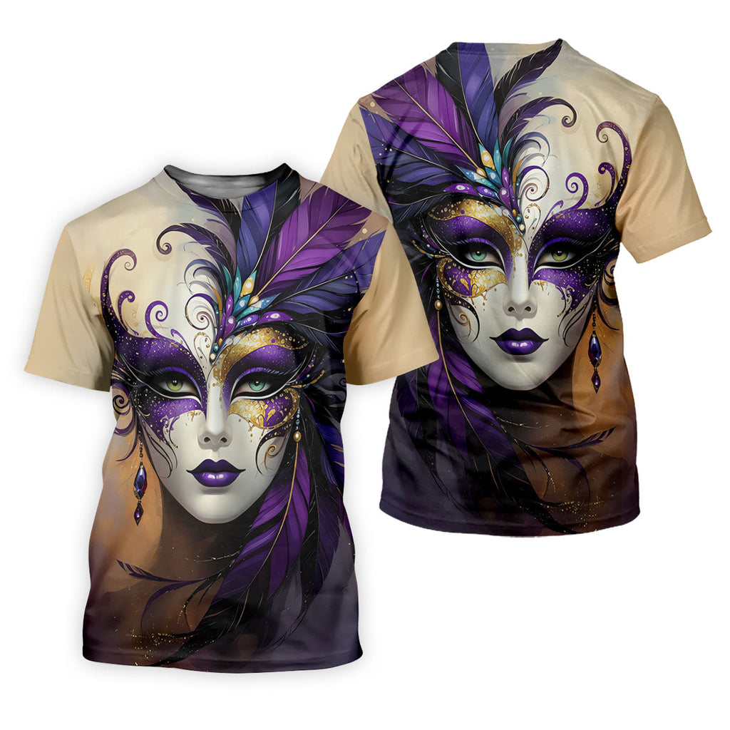 Feather Mask Mardi Gras Golf Shirt, Purple And Beige Golf Shirts For Men, Polo Shirts For Men
