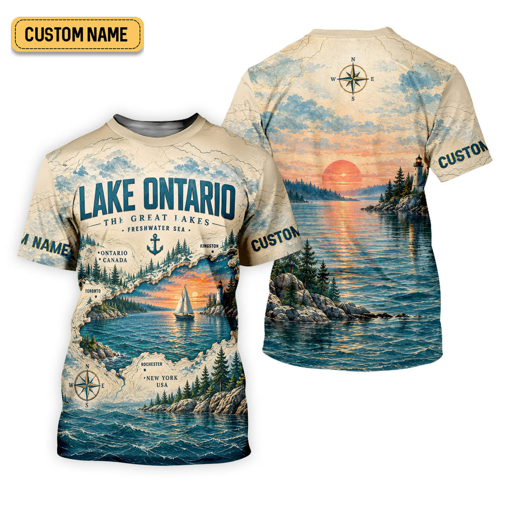 Custom Lake Ontario Great Lakes Fishing UPF Shirt, Fishing Sun Shirt, Womens Fishing Tee