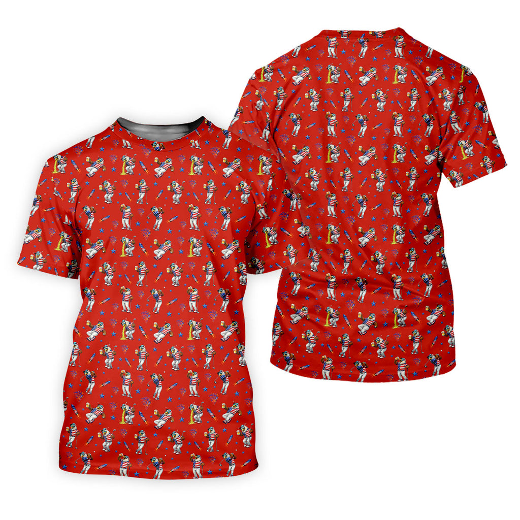 Patriotic Eagle Golf And Beer Funny 4th Of July Red Golf Shirt, 250th Anniversary Golf Shirts For Men