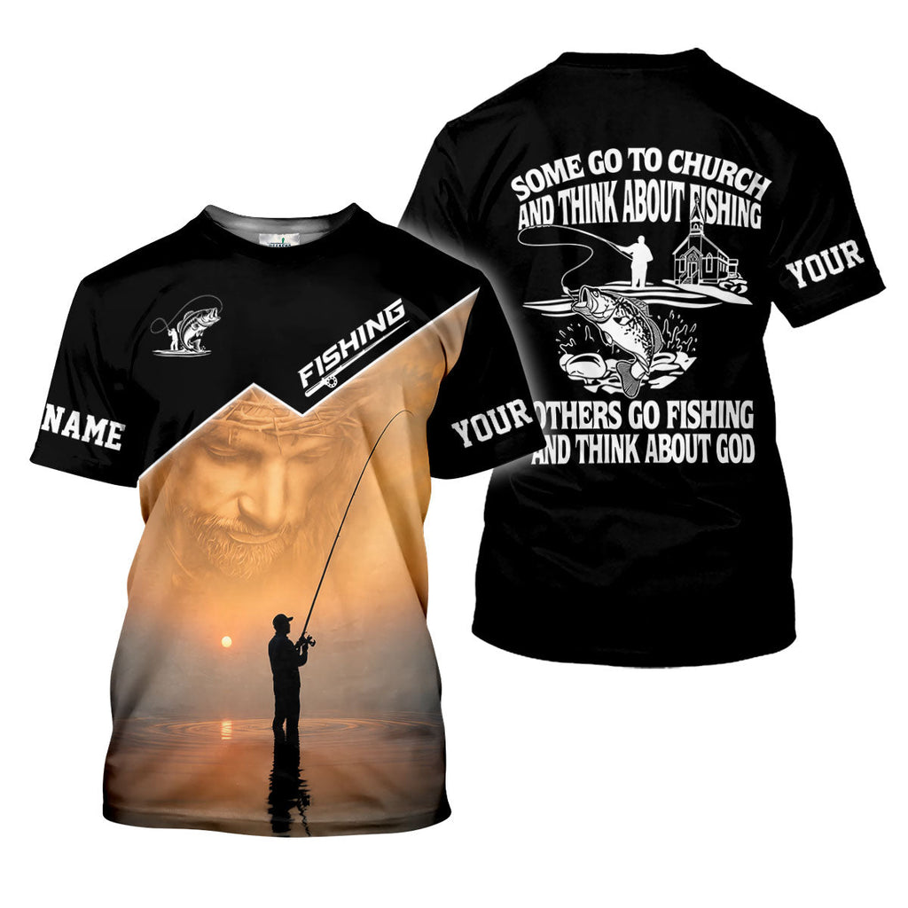 Go To Church Others Go Fishing And Think About God Fishing UPF Shirt, Mens Fishing Shirt