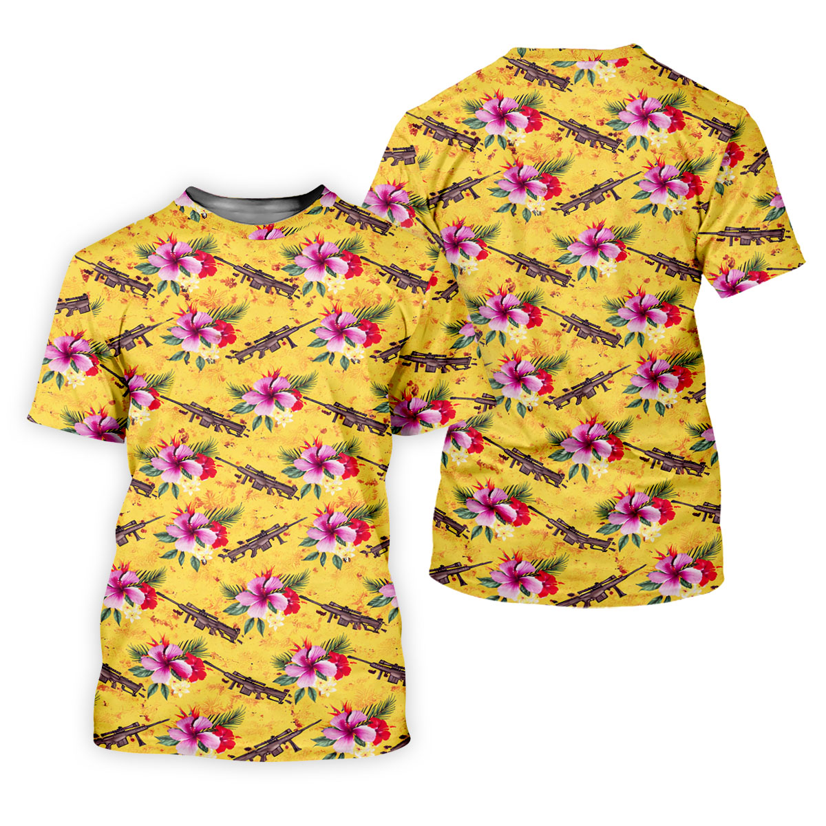 Floral Pattern Army Theme Hawaiian Yellow Golf Shirt, Men's Golf Polo Shirts, Golf Shirts For Men