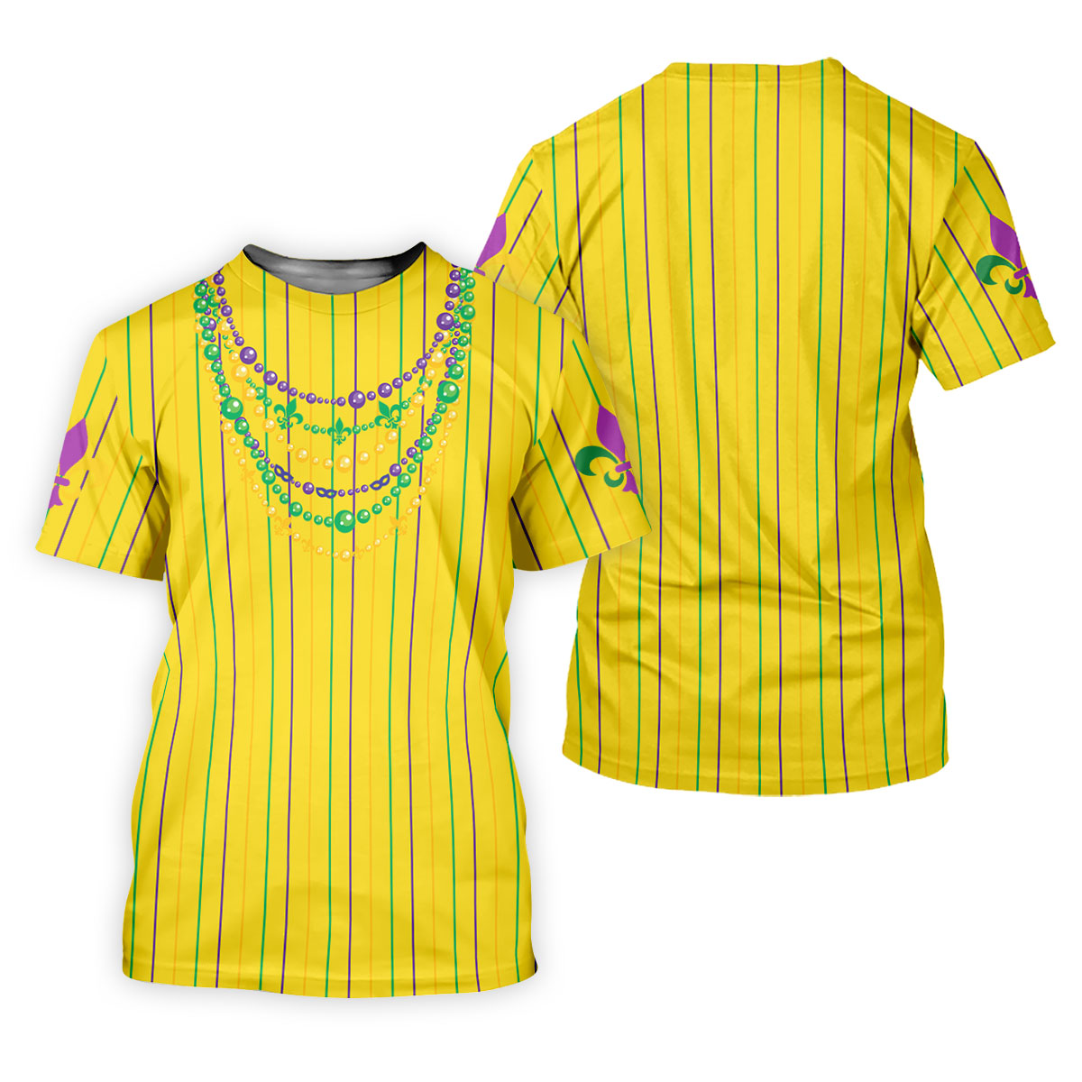 Mardi Gras Beads Necklaces Print Yellow Golf Shirt, Golf Tops For Men, Polo Shirts For Men, Golf Shirts For Men