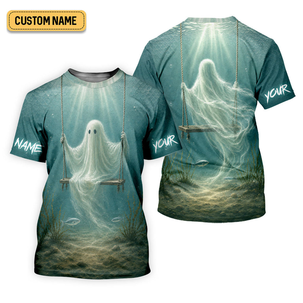 Your Name Underwater Ghost Halloween Fishing UPF Shirt, Womens Fishing Shirt, Fishing Apparel
