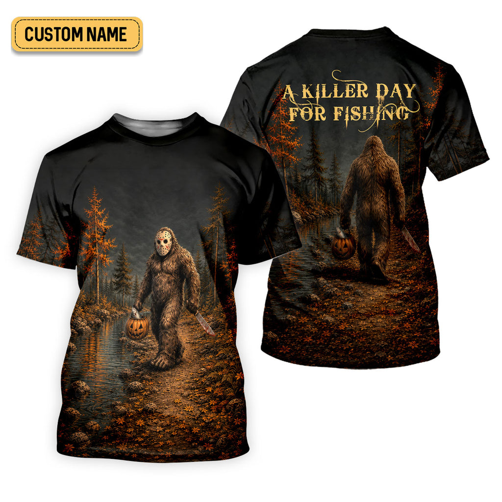 A Killer Day For Fishing Custom Halloween UPF Shirt, Funny Fishing Shirt, Fishing Shirts For Men