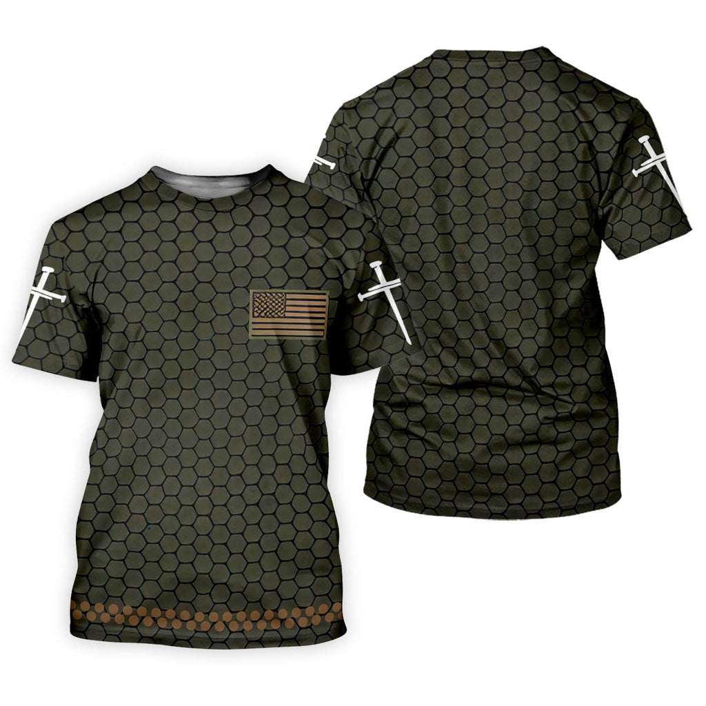 Faith Cross America 250 Anniversary Hexagonal Pattern Patriotic Golf Shirt, Golf Shirts For Men