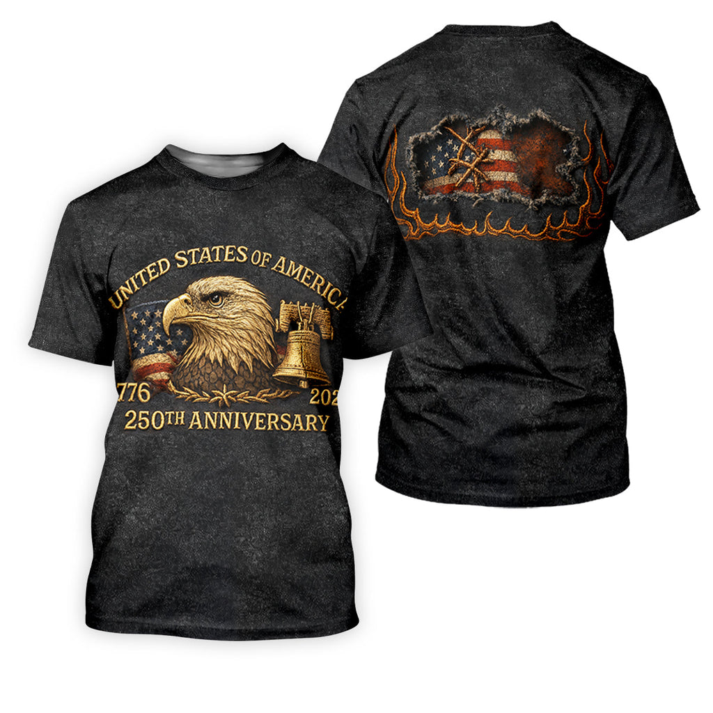 Bald Eagle American Flag 250th Anniversary Dark Grey Color Golf Shirts For Men, Polo Shirts For Men