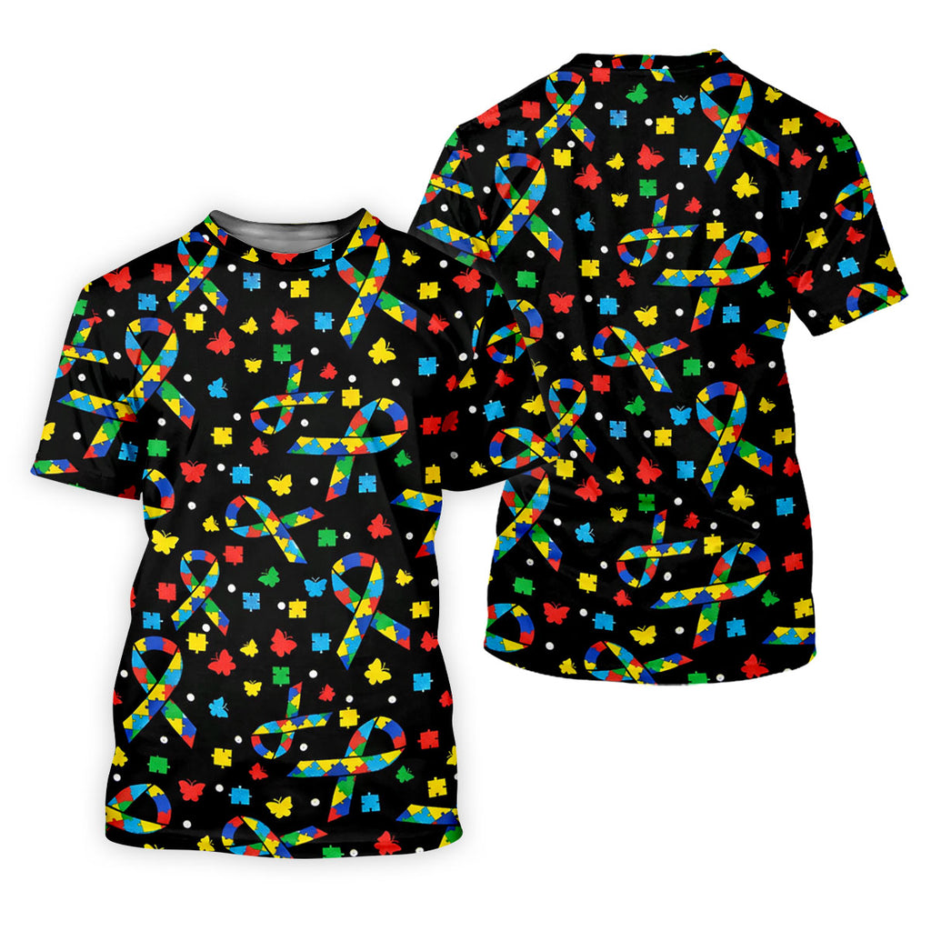 Autism Awareness Ribbon Colorful Butterflies Black Golf Shirt, Golf Tops For Men, Golf Shirts For Men