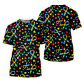 Autism Awareness Ribbon Colorful Butterflies Black Golf Shirt, Golf Tops For Men, Golf Shirts For Men