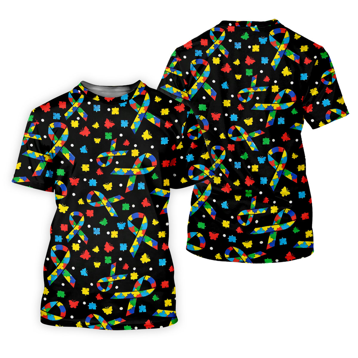 Autism Awareness Ribbon Colorful Butterflies Black Golf Shirt, Golf Tops For Men, Golf Shirts For Men