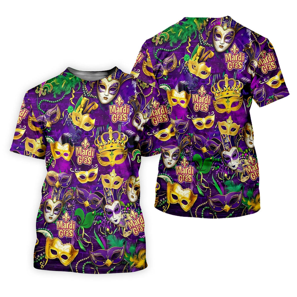 Purple Green Gold Festival Mask Mardi Gras Golf Shirt, Golf Tops For Men, Golf Shirts For Men