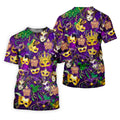 Purple Green Gold Festival Mask Mardi Gras Golf Shirt, Golf Tops For Men, Golf Shirts For Men