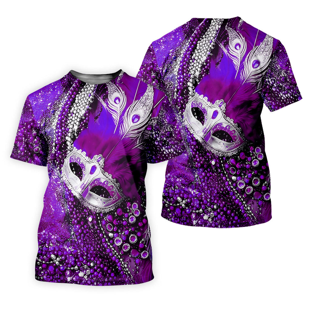 Mardi Gras Masquerade Mask Feather Beads Purple Golf Shirt, Polo Shirts For Men, Golf Shirts For Men