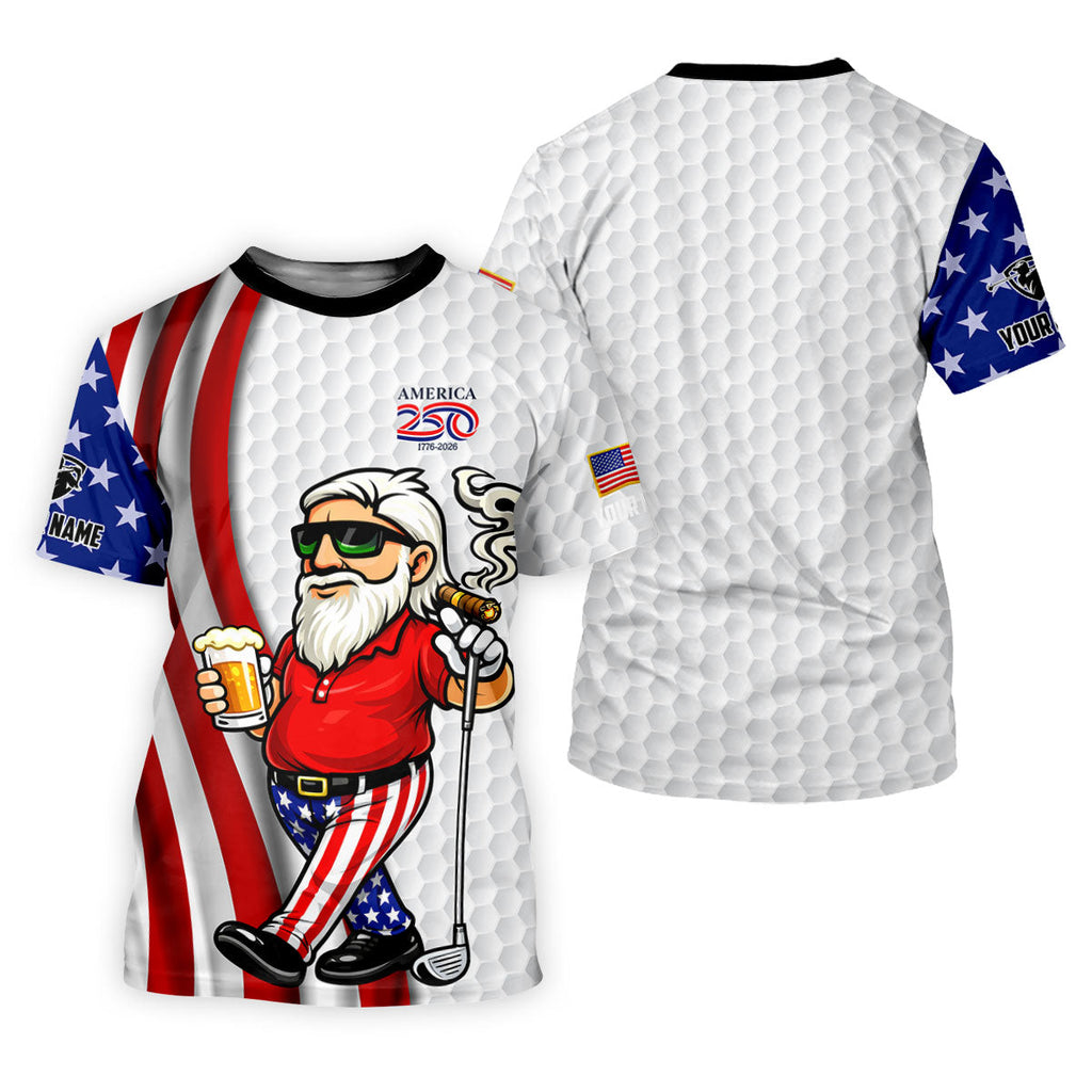 America 250 Patriotic Man 4th Of July White Golf Shirt, Golf And Beer Golf Shirts For Men