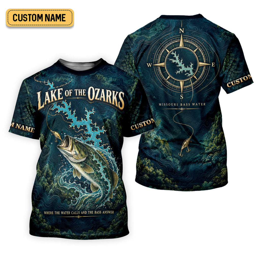 Custom Lake Of The Ozarks Bass Map UPF Shirt, Long Sleeve Fishing Shirt, Mens Fishing Tee