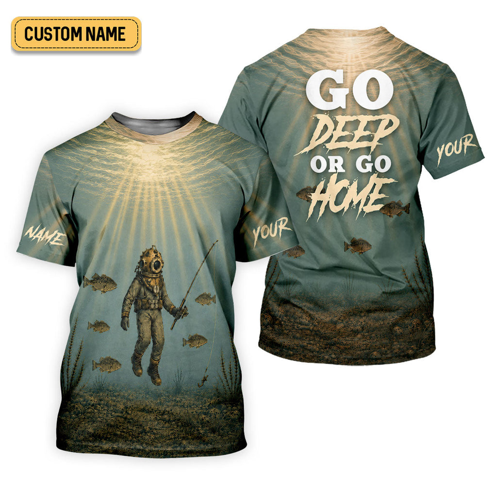 Go Deep Or Go Home Underwater Fishing UPF Shirt, Mens Fishing Shirts, Fishing Apparel