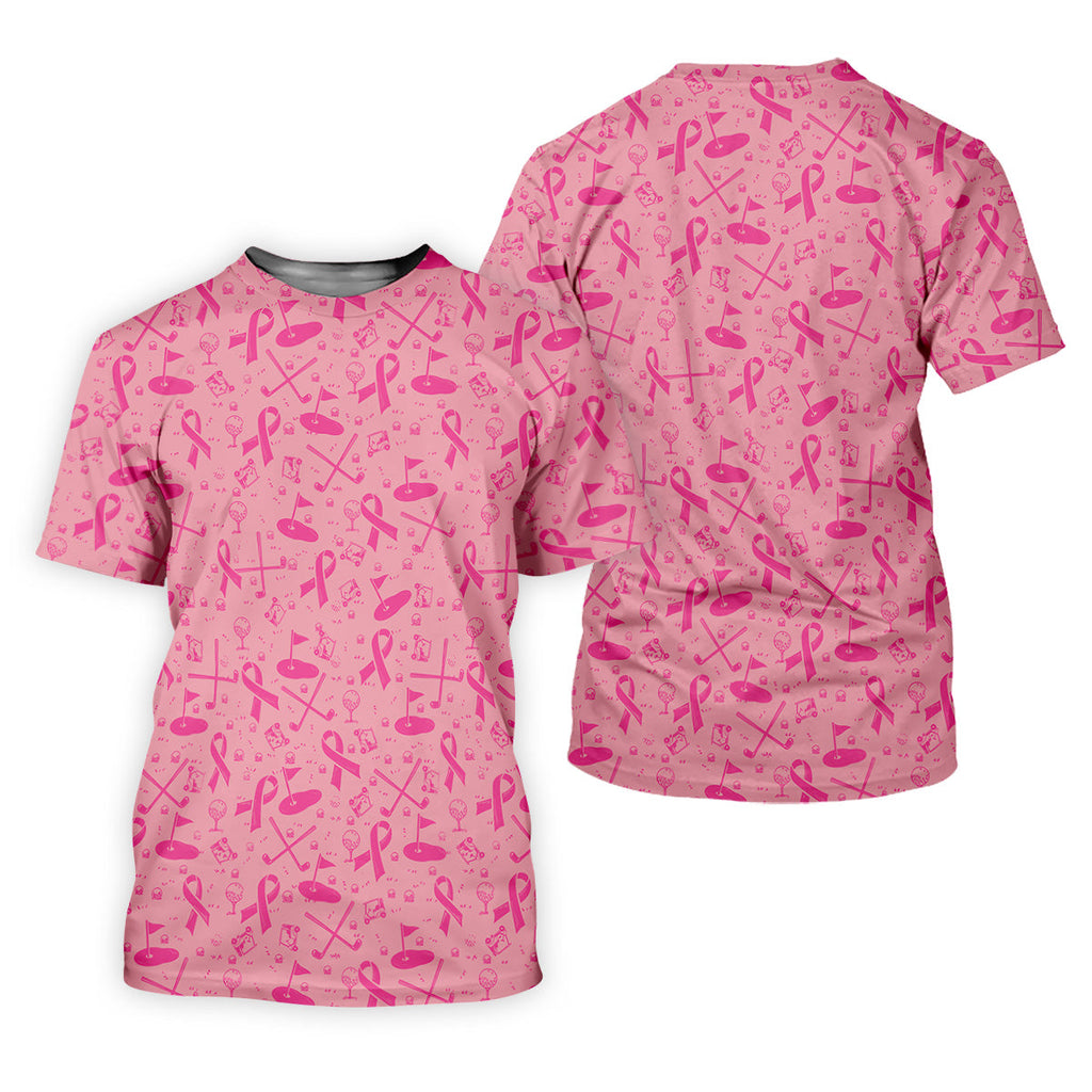 Awareness Ribbon Light Pink Golf Shirt, Cancer Awareness Shirt, Ladies Golf Shirts, Golfing Apparel