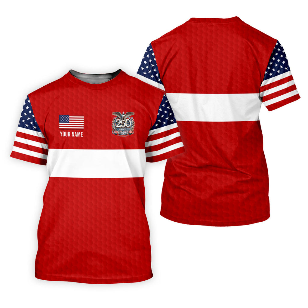 250 Years Red White Blue Stars And Stripes Golf Shirt, Patriotic 4th Of July Golf Shirts For Men