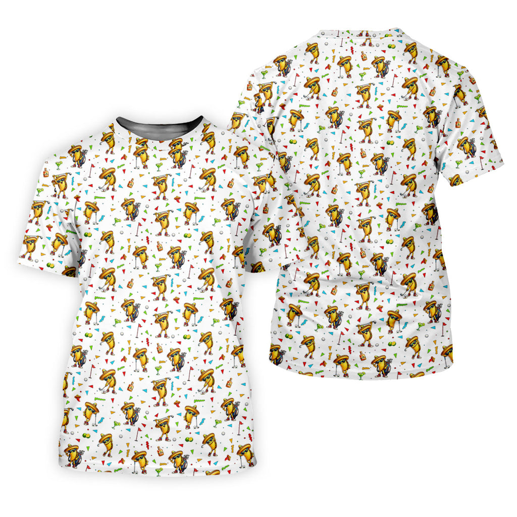 Fairway Fiesta Taco Margarita Mexico Theme White Golf Shirt, Men's Golf Shirts, Polo Shirts For Men