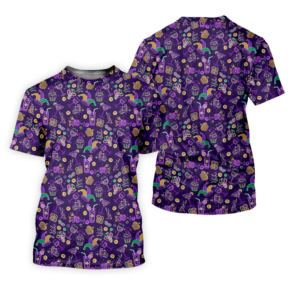 Mardi Gras Food Green Gold Purple Golf Tops For Men, Polo Shirts For Men, Golf Shirts For Men