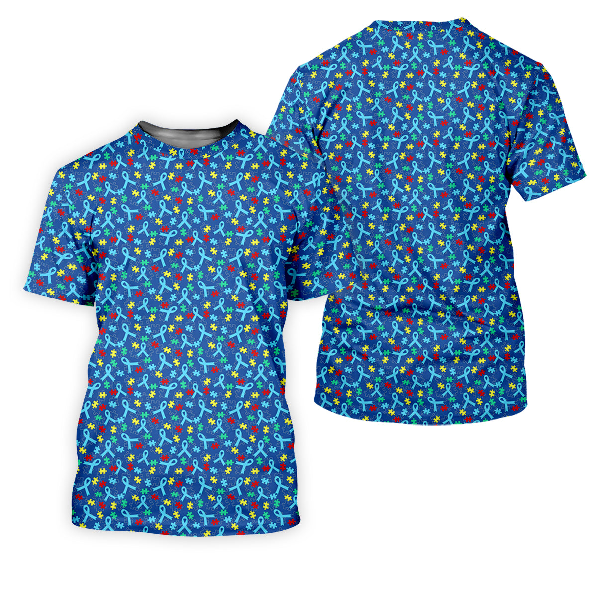 Autism Awareness Ribbon And Colorful Puzzles Blue Golf Shirt, Golf Shirts For Men, Polo Shirts For Men