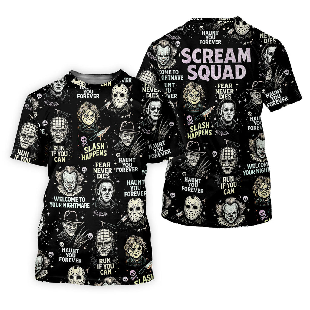 Scream Squad Horror Halloween Character Halloween Polo Shirts, Horror Movie Shirt, Ladies Golf Shirts
