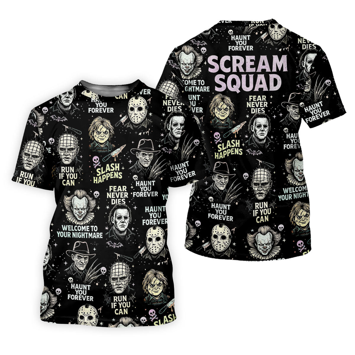 Scream Squad Horror Halloween Character Halloween Polo Shirts, Horror Movie Shirt, Ladies Golf Shirts