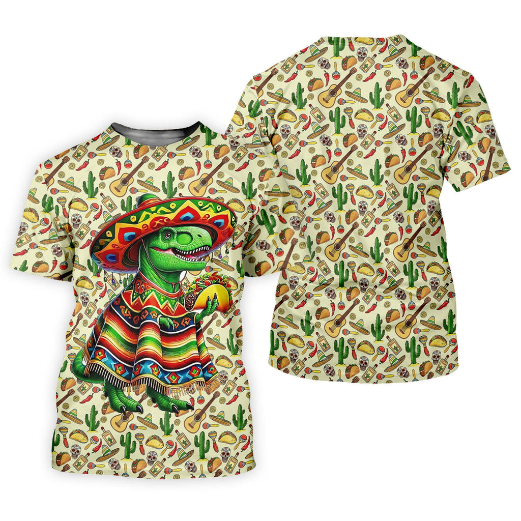 Dinosaur Taco Fiesta Time Golf Tops For Men, Cinco De Mayo Celebration Golf Shirts For Men