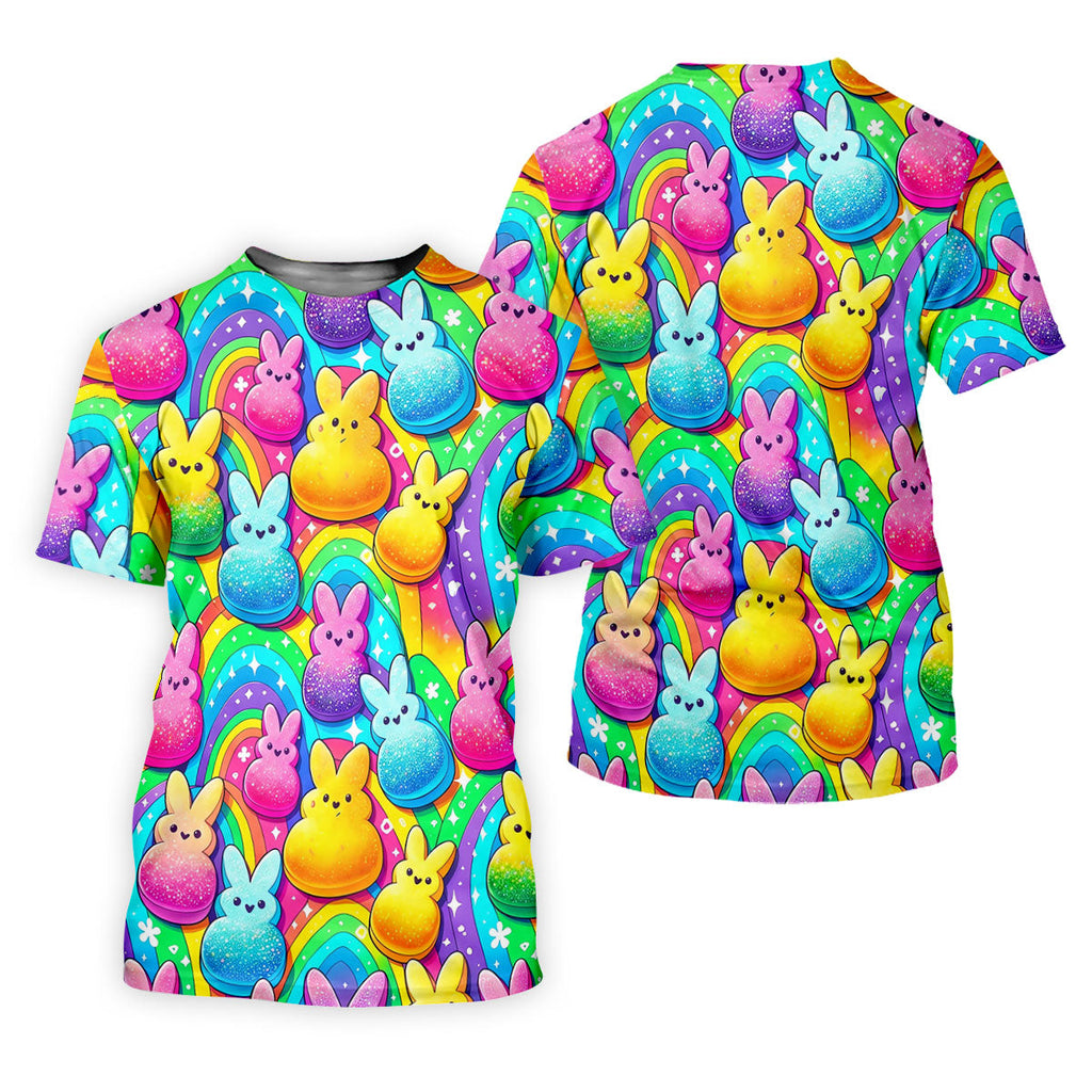 Colorful Easter Peeps Rainbow Pattern Golf Shirts For Men, Cute Golf Outfit, Polo Shirts For Men