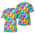 Colorful Easter Peeps Rainbow Pattern Golf Shirts For Men, Cute Golf Outfit, Polo Shirts For Men