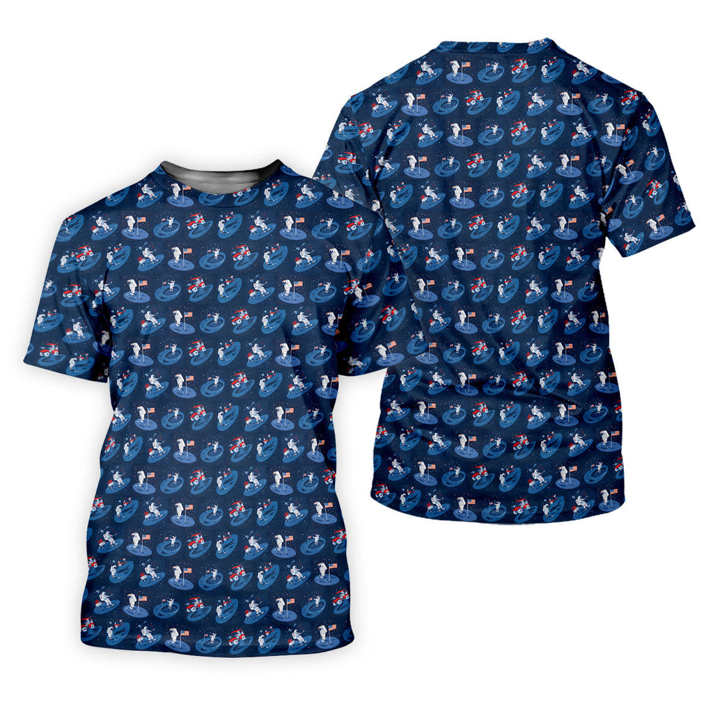 One Small Putt For Man Astronaut Golf US Flag Golf Tops For Men, Golf Shirts For Men