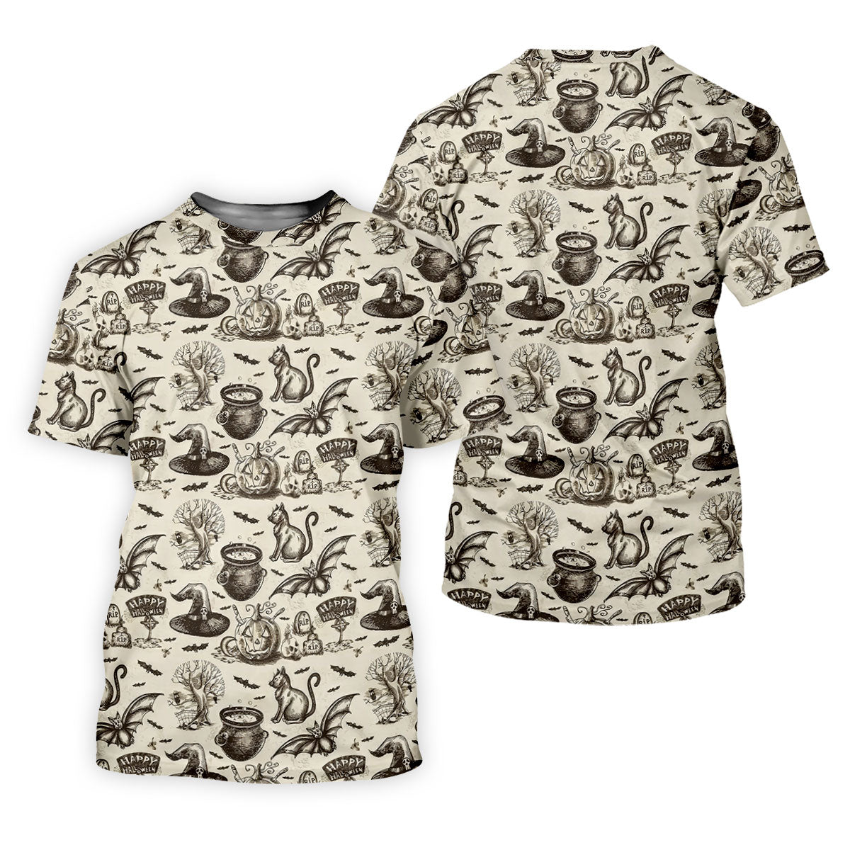 Halloween Witch Cat Pattern Men's Funny Golf Shirts, Unique Gift For Golfer, Polo For Men