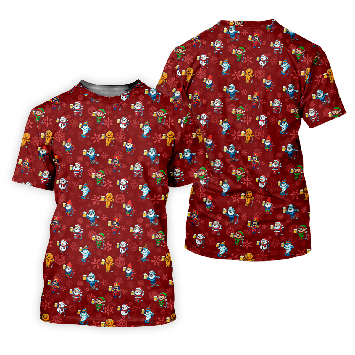 Christmas Characters Golf And Beer Red Men's Funny Golf Shirts, Christmas Golf Shirt, Polo ShirtFor Men
