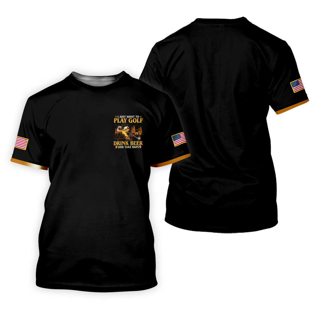 I Just Want To Play Golf Drink Beer And Take Naps Black Golf Shirt, Men's Funny Golf Shirts