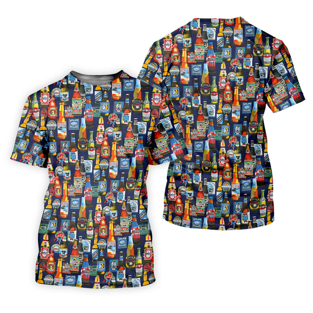 Beer Bottle Labels Navy Golf Shirt, Men's Funny Golf Shirts, Golf Tops For Men, Golf Shirts For Men