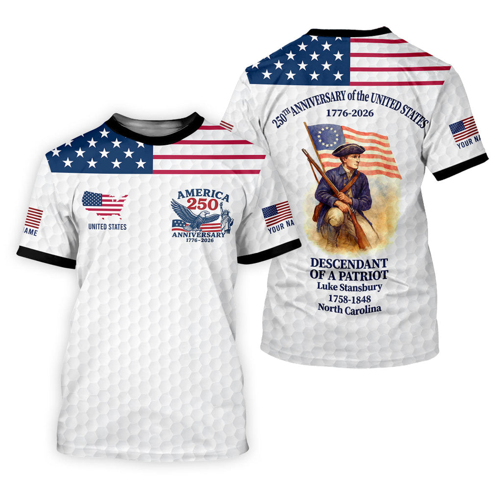 Descendant Of A Patriot Golf Tops For Men, America 250th Anniversary Golf Shirt, Polo Shirts For Men