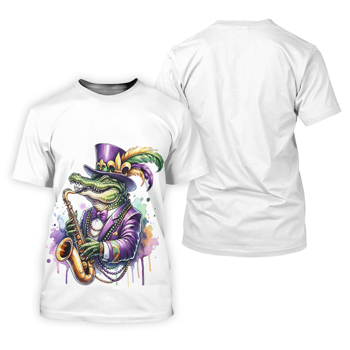 Mardi Gras Alligator Playing Saxophone White Golf Shirt, Golf Shirts For Men, Polo Shirts For Men