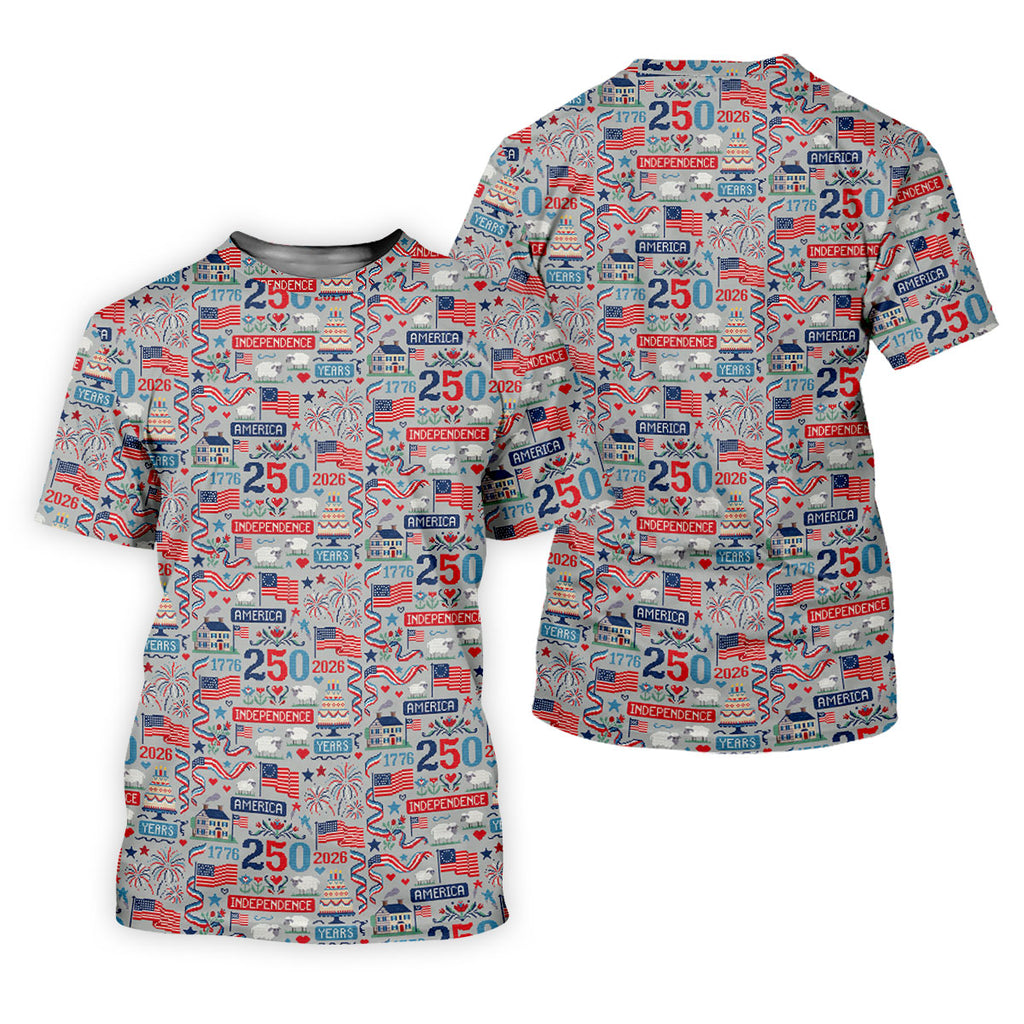 America Independence 250 Years Grey Golf Shirt, Patriotic 4th Of July Golf Shirts For Men