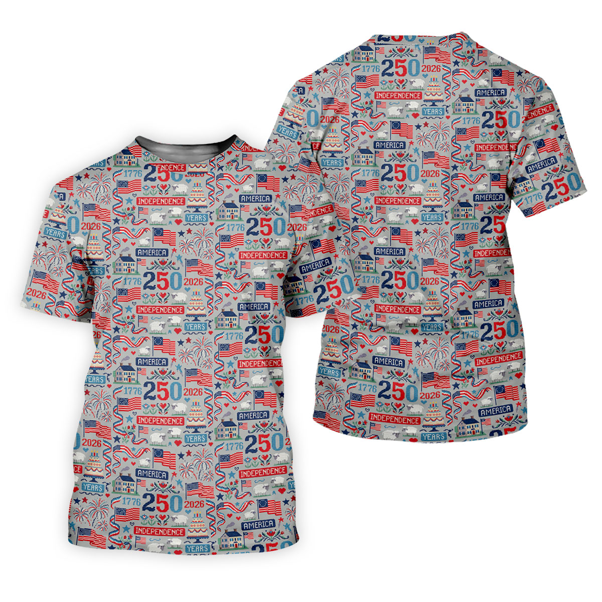 America Independence 250 Years Grey Golf Shirt, Patriotic 4th Of July Golf Shirts For Men