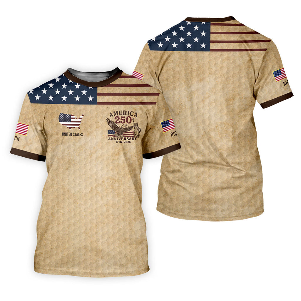 America 250 US Flag Pattern Retro Golf Shirt, Patriotic 4th Of July Golf Shirts For Men