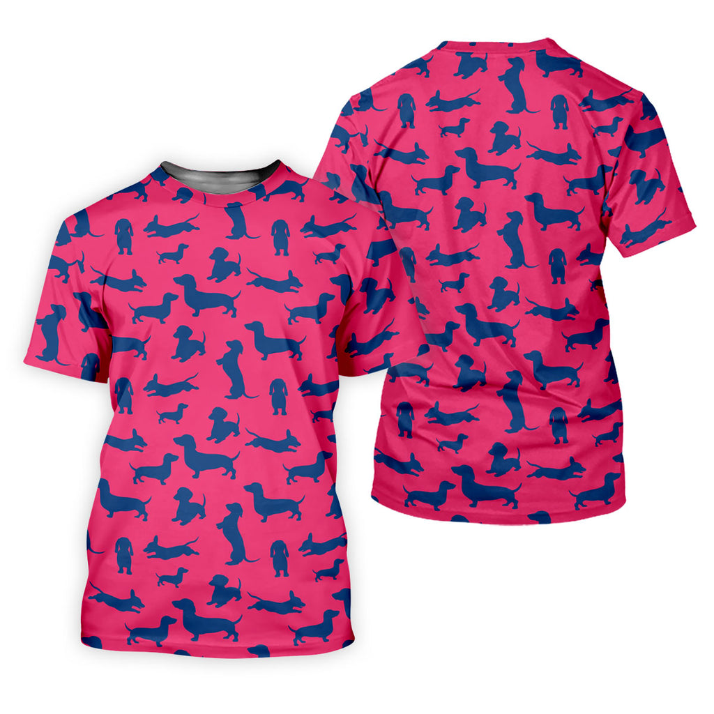 Funny Dachshund Pink And Navy Cute Golf Shirt, Men's Funny Golf Shirts, Golf Shirts For Men