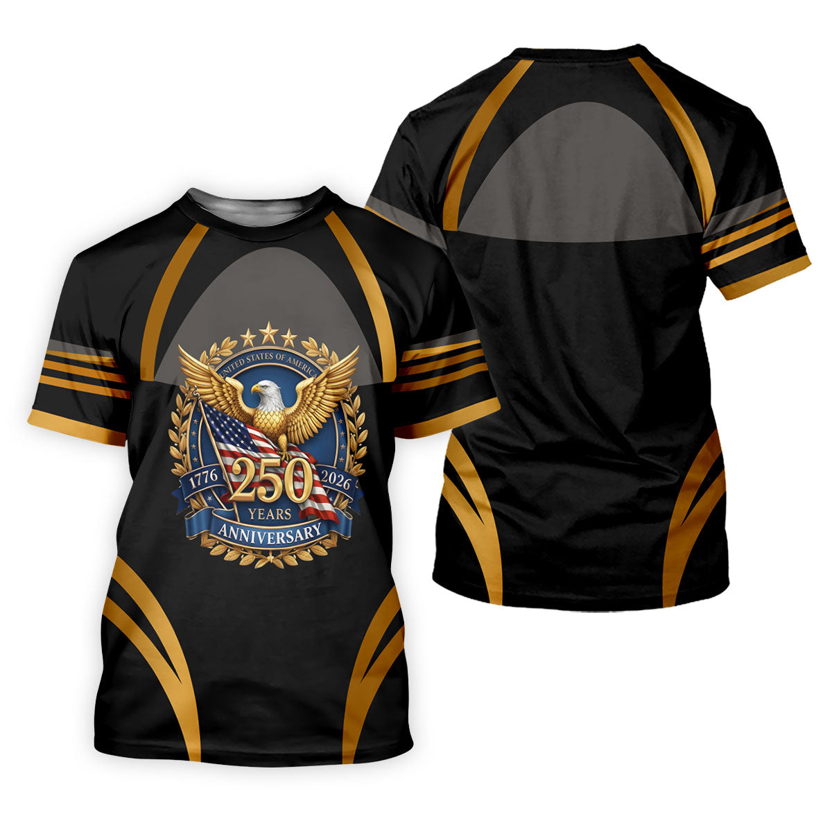 250 Years Anniversary Bald Eagle US Flag Patriotic Golf Shirt, 4th Of July Golf Shirts For Men