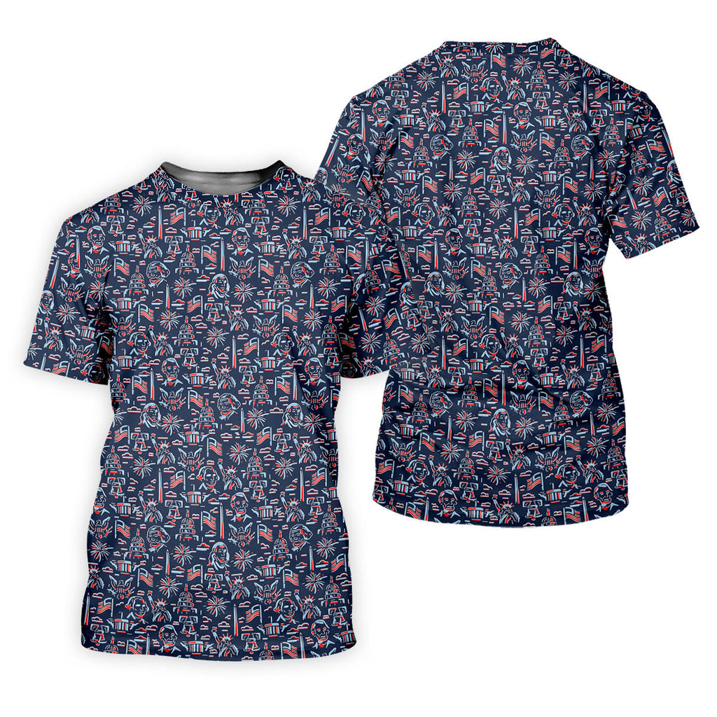 Red White Blue Outlined Patriotic American 250th Anniversary Navy Golf Shirt, 4th Of July Golf Shirts For Men