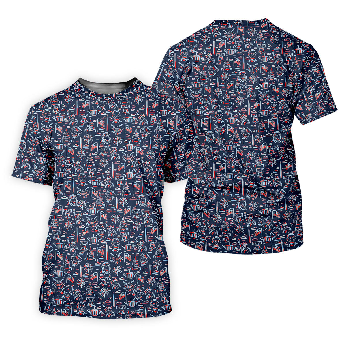 Red White Blue Outlined Patriotic American 250th Anniversary Navy Golf Shirt, 4th Of July Golf Shirts For Men