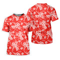 Tropical Flower Red Golf Shirt, Hawaiian Golf Shirt, Polo Shirts For Men, Golf Shirts For Men