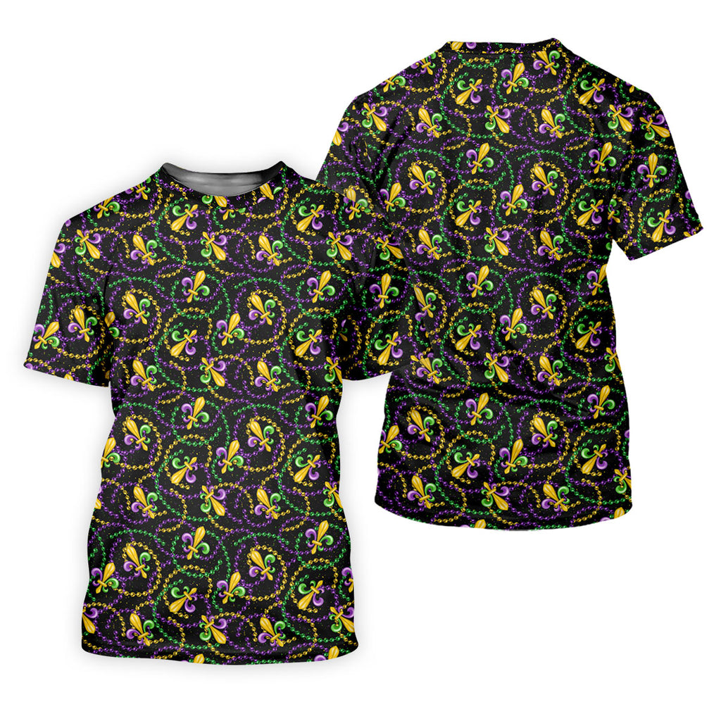 Mardi Gras Beads Purple Green Gold Fleur De Lis Golf Tops For Men, Golf Shirts For Men, Polo ShirtFor Men