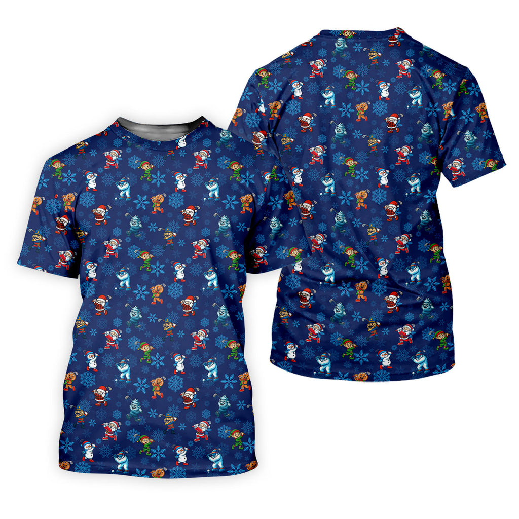 Funny Christmas Characters Golf Pose Navy Golf Shirt, Christmas Golf Shirt, Polo ShirtFor Men