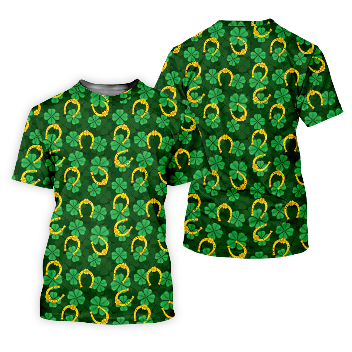 Four Leaf Clovers Golden Horseshoes St Patrick's Day Golf Shirt, Polo Shirts For Men, Golf Shirts For Men