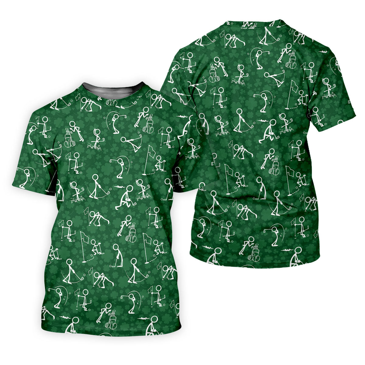 Stick Figure Golf Pose Shamrock Golf Shirt, St Patrick's Day Golf Tops For Men, Polo ShirtFor Men
