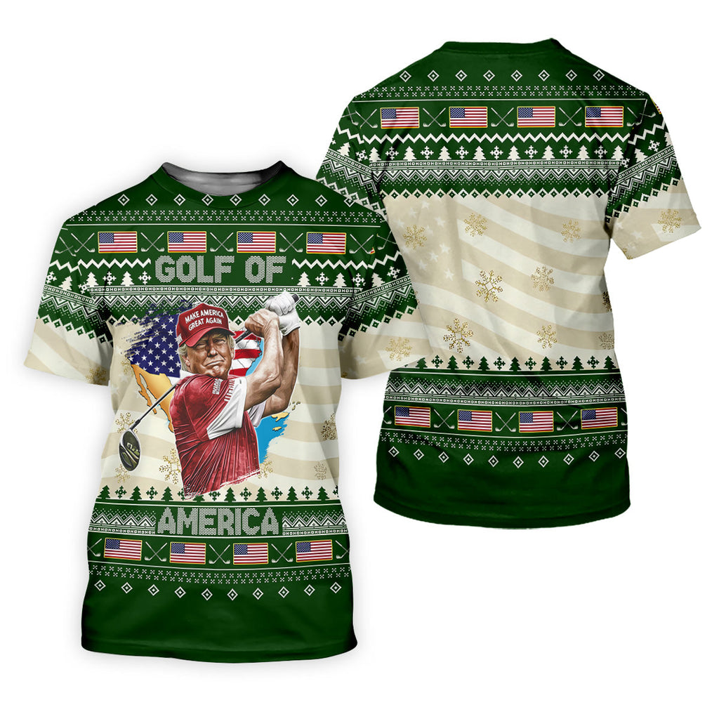Trump Golf Of America Christmas Golf Shirt Men's Funny Golf Polo Shirts, Unique Gift For Golfer, Christmas Golf Gift